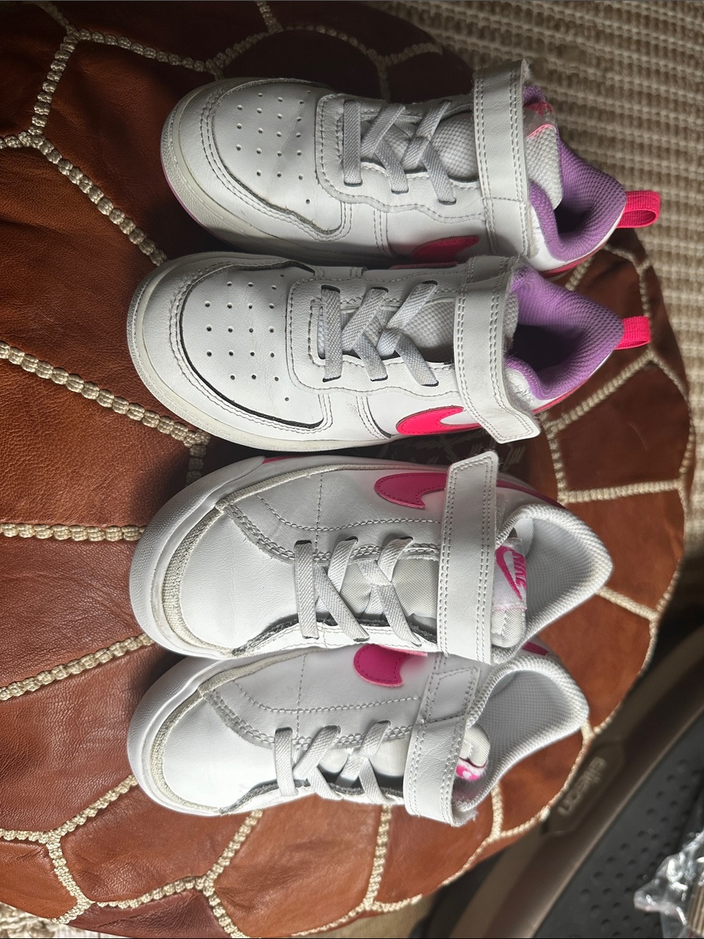 Nike Kids White Sneakers with Pink and Purple Accents